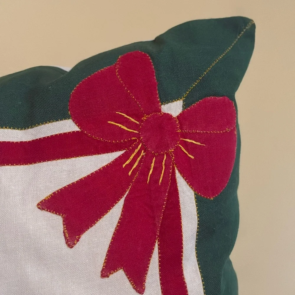 Embroidered Poinsettia-Bow Rectangular Pillow